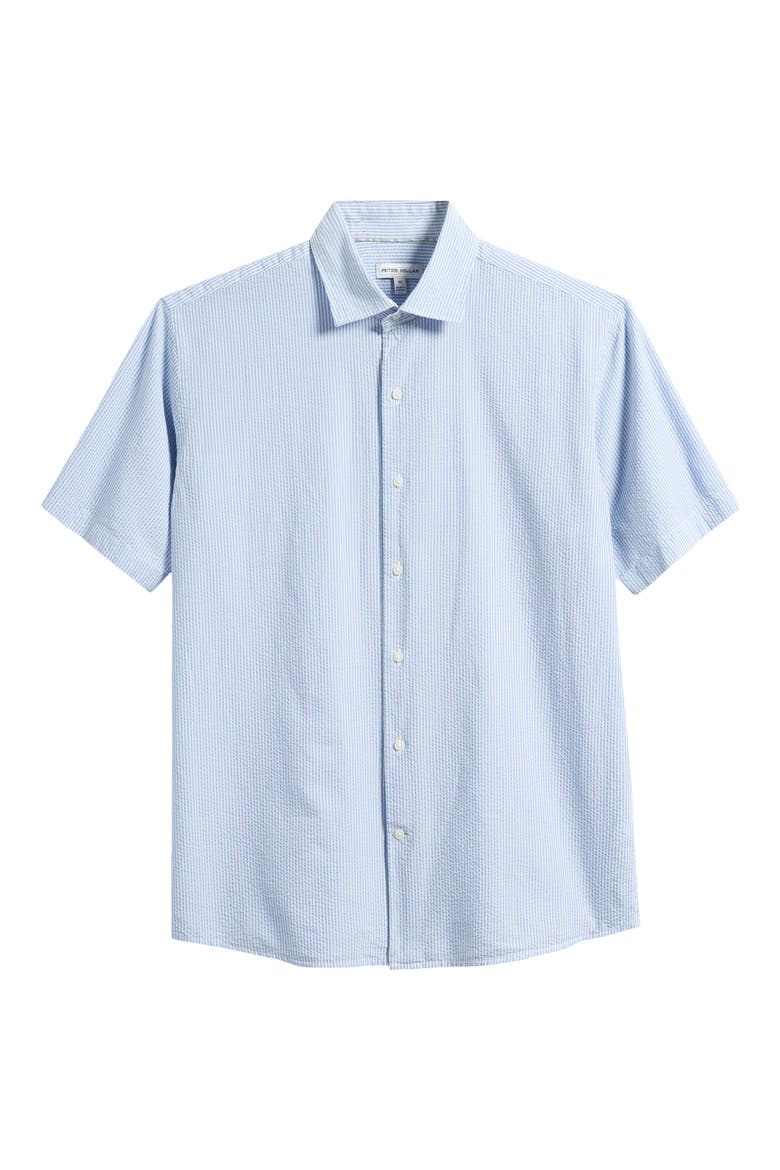 Coast Stripe Short Sleeve Cotton & Lyocell Seersucker Button-Up Shirt, Alternate, color, BLUEBIRD