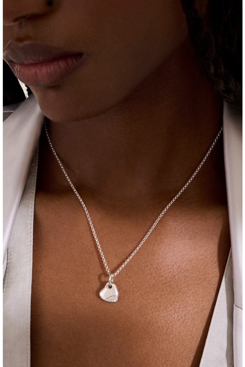 Pebble Heart Pavé Diamond Short Pendant Necklace, Alternate, color, SILVER