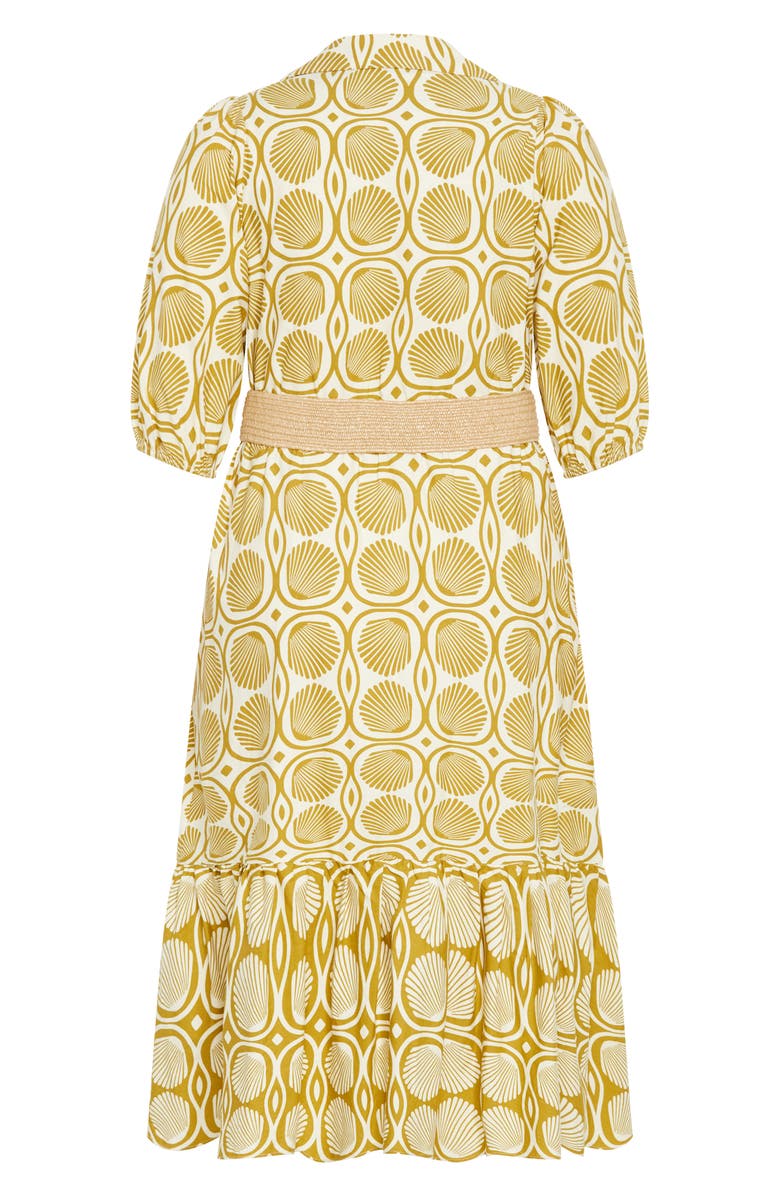 City Chic Anna Border Print Belted Cotton Maxi Dress, Alternate, color, Seashells