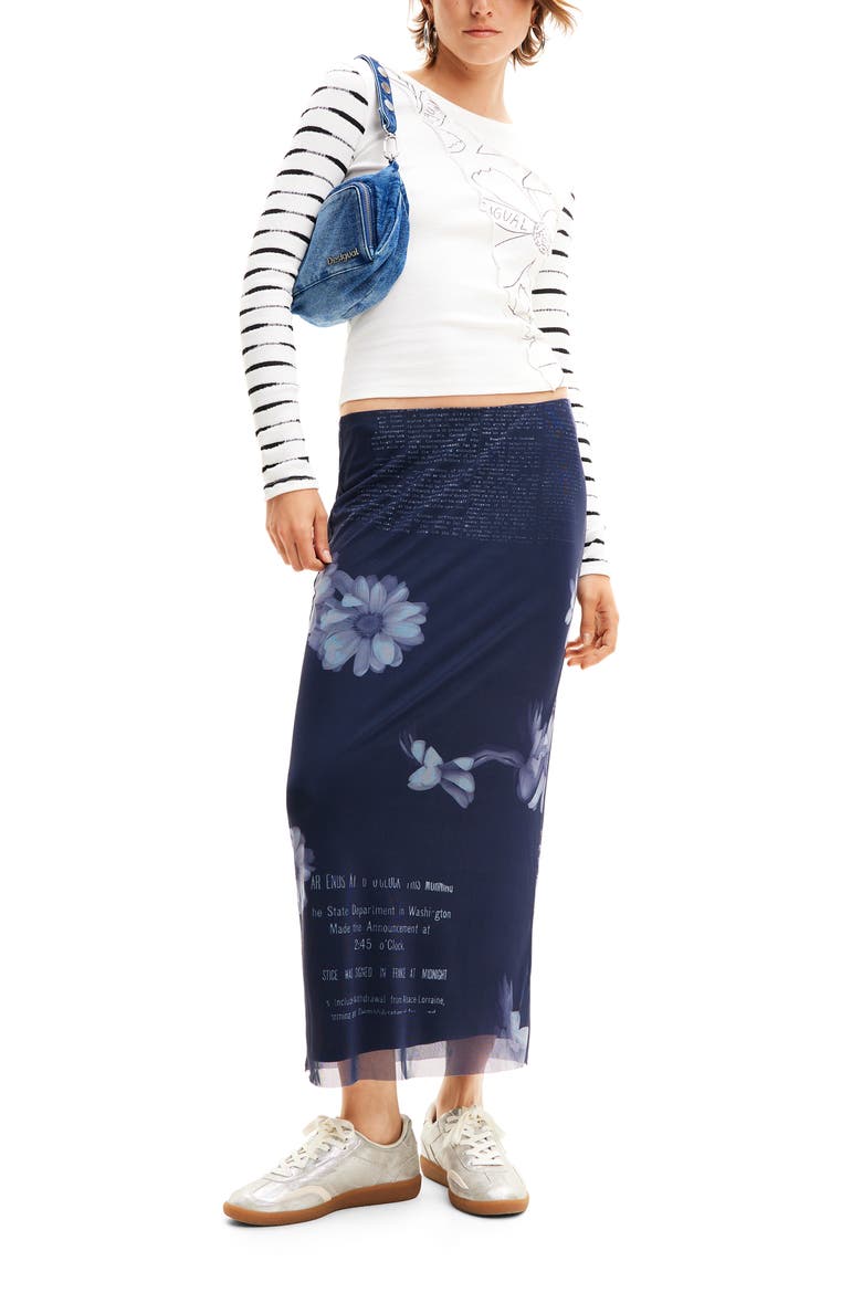 Tulle Newspaper Midi Skirt, Alternate, color, BLUE