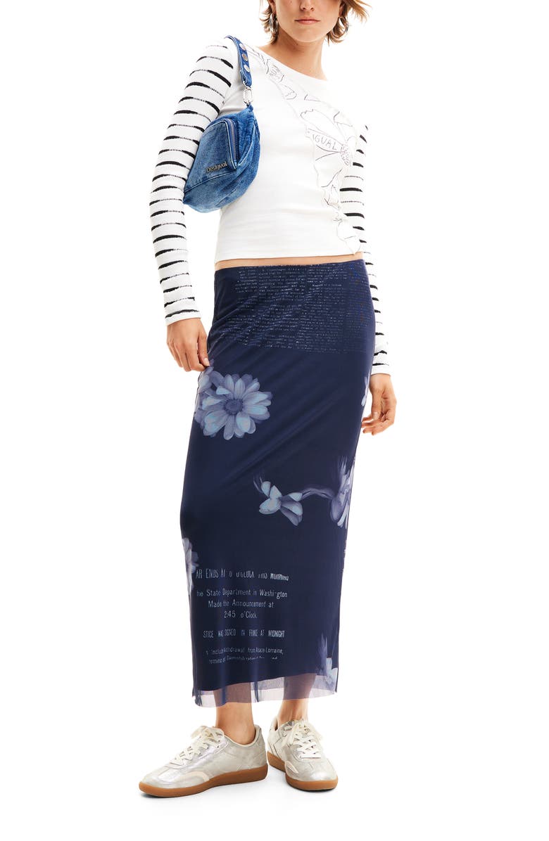 Desigual Tulle Newspaper Midi Skirt, Alternate, color,