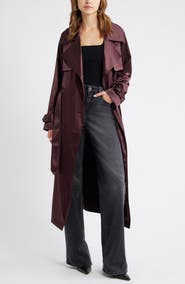 Open Edit Belted Satin Trench Jacket