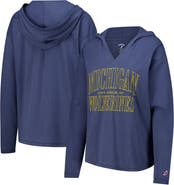 LEAGUE COLLEGIATE WEAR Women's League Collegiate Wear Navy Michigan Wolverines Slub Long Sleeve V-Neck Hoodie T-Shirt