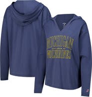 LEAGUE COLLEGIATE WEAR Women's League Collegiate Wear Navy Michigan Wolverines Slub Long Sleeve V-Neck Hoodie T-Shirt