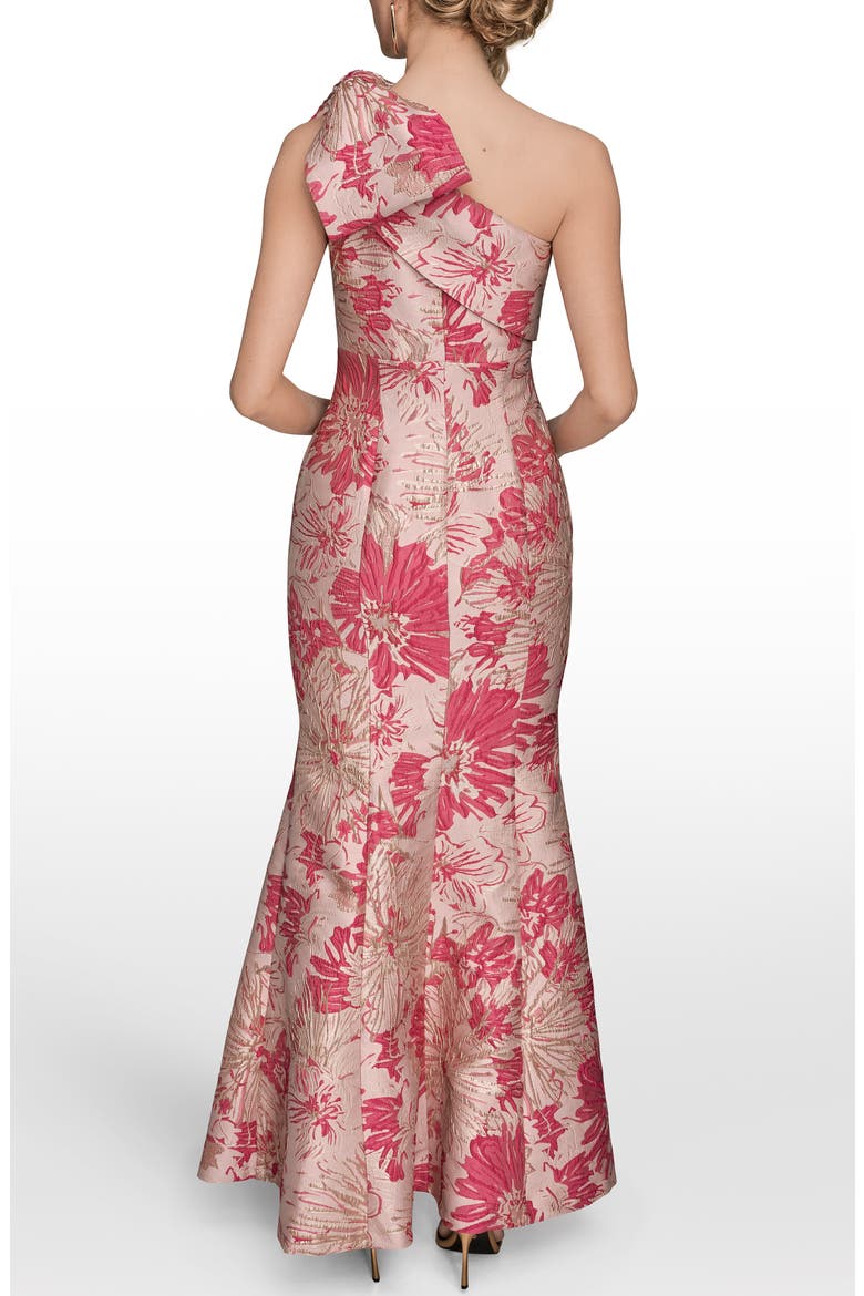 Metallic One-Shoulder Jacquard Mermaid Gown, Alternate, color, FUCHSIA MULTI