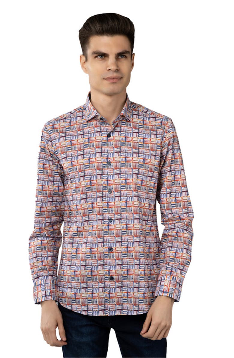 Luchiano Visconti Leo Multicolor Crisscross Boxes Shirt, Main, color, Multi