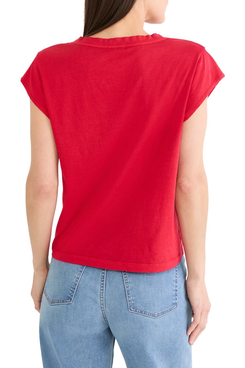 Cap Sleeve V-Neck Cotton Top, Alternate, color, TRUE RED