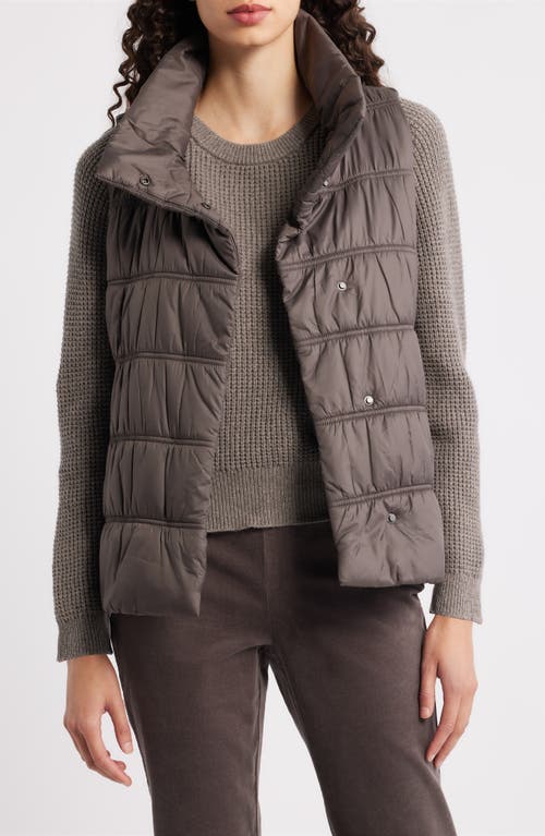 Eileen Fisher Ruched High Collar Vest In Gray