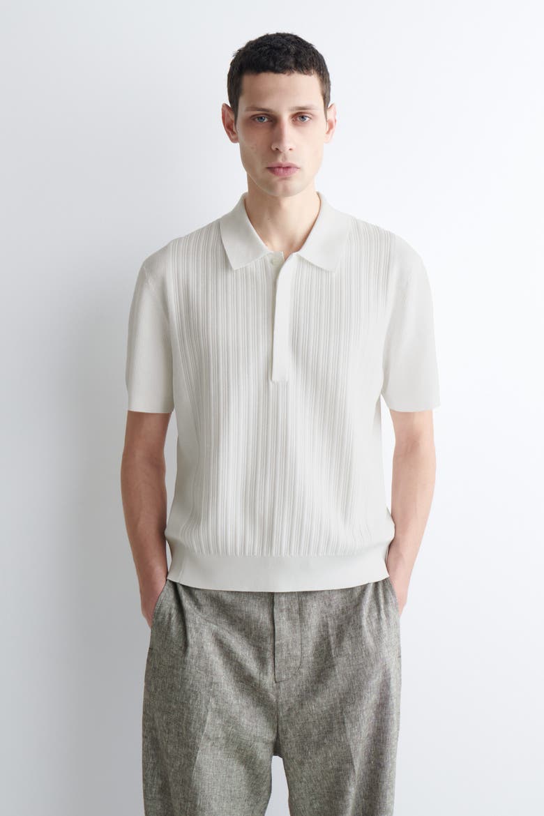 Textured-panel Cotton Polo Shirt, Main, color, WHITE