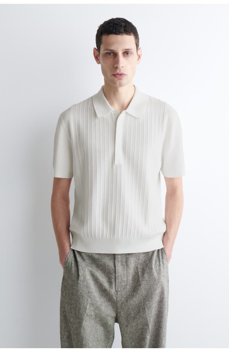 COS Textured-Panel Cotton Polo Shirt, Main, color, White