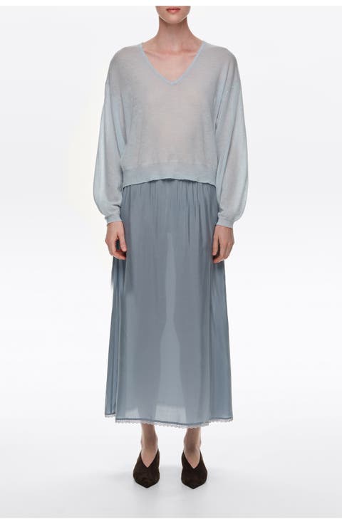 Washed Silk A-line Midi Skirt