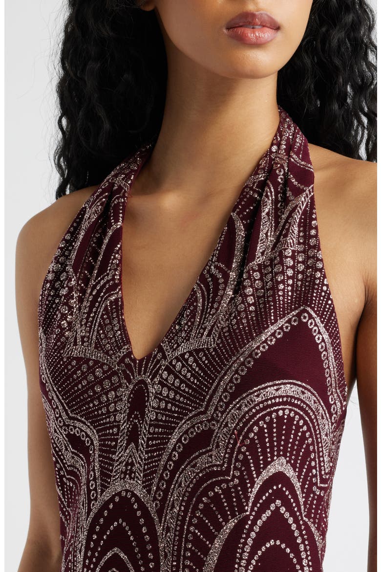 Glitter Slinky Halter Cocktail Minidress, Alternate, color, WINE/ GOLD