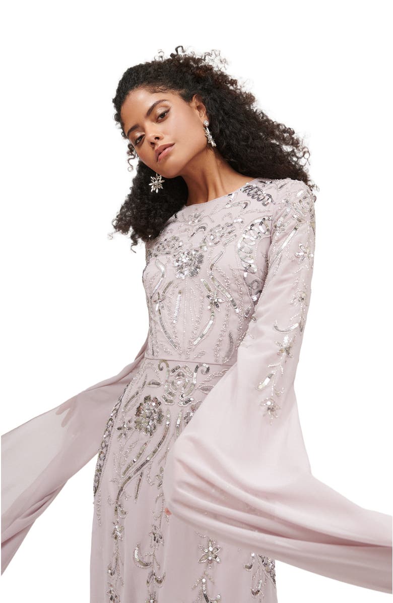 MARYISA Occasion Modest Embellished Sequin Beaded Cowl Neck Evening Maxi Dress, Alternate, color, Lilac