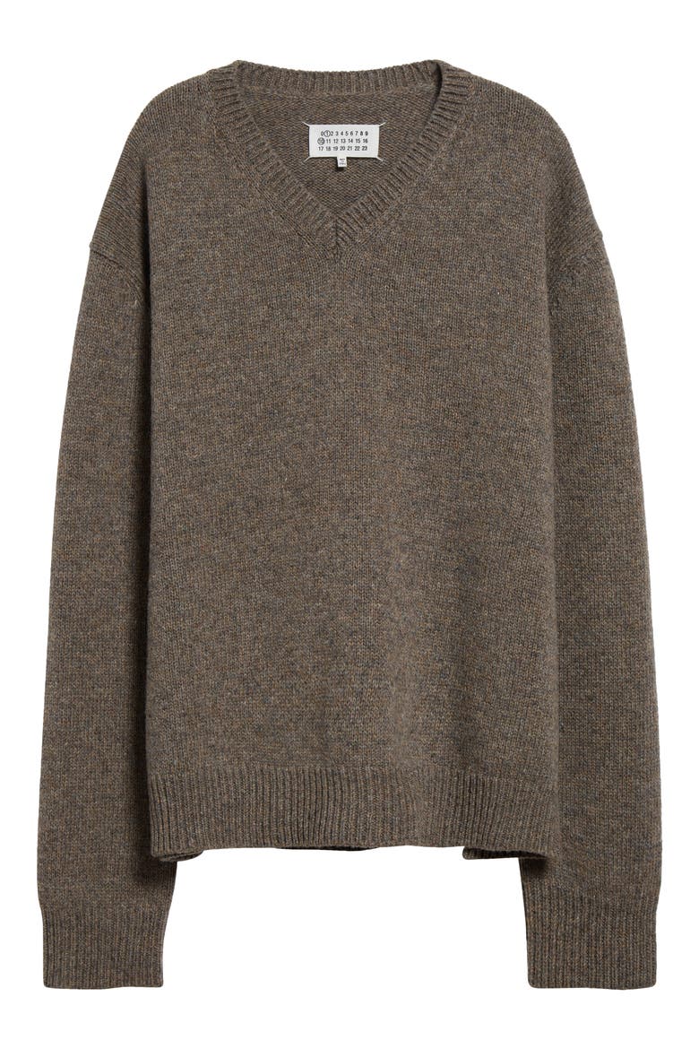Marled Wool V-Neck Sweater, Alternate, color, GREY/ BROWN