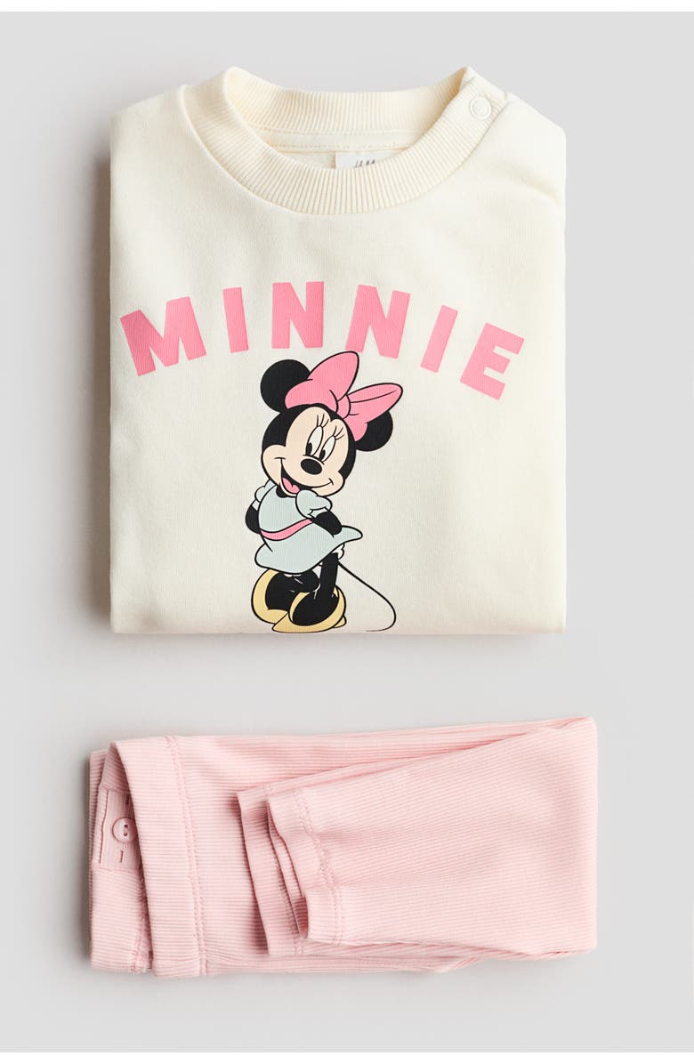 H&M 2-piece Sweatshirt And Leggings Set, Alternate, color, Cream/Minnie Mouse