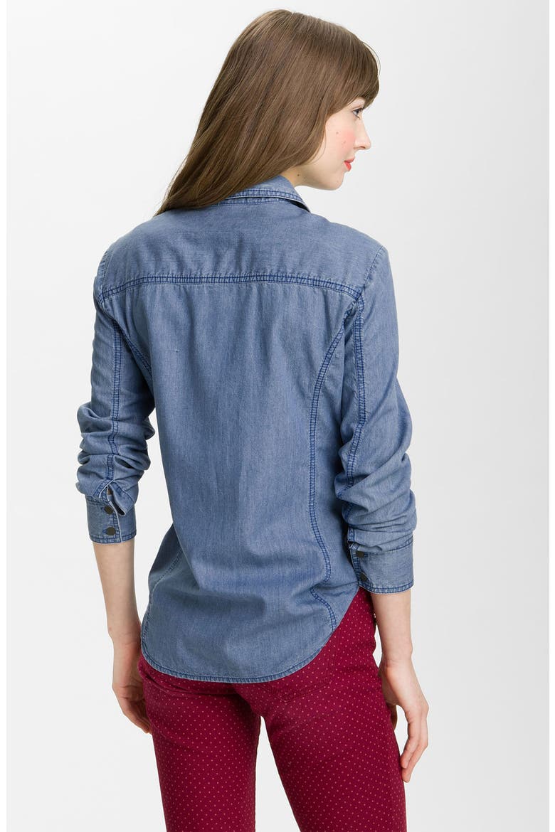 Boyfriend Fit Crosshatch Weave Shirt, Alternate, color, WASHED DENIM
