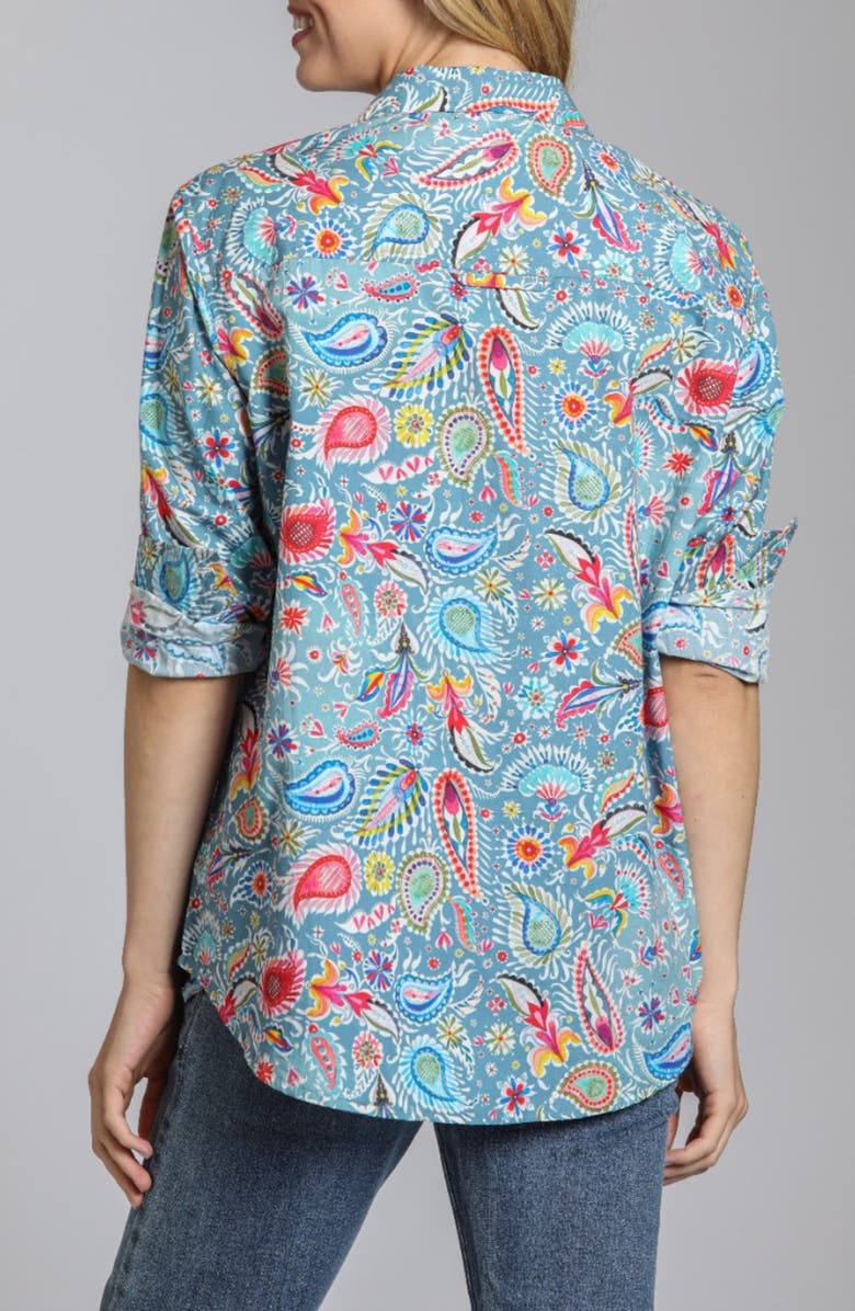 APNY Print Cotton Button-Up Shirt, Alternate, color, Blue Multi