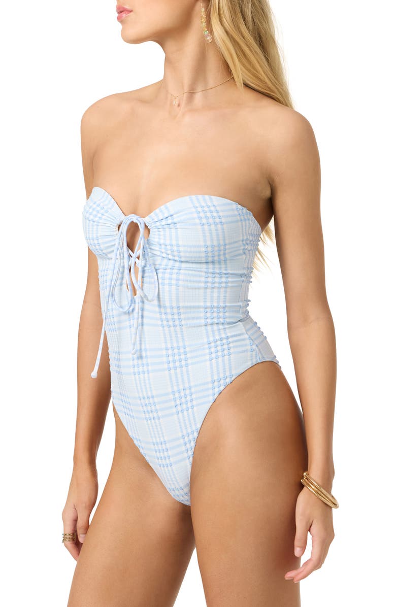 O'Neill Catamaran Plaid Poolside One-Piece Swimsuit, Alternate, color, Azurine