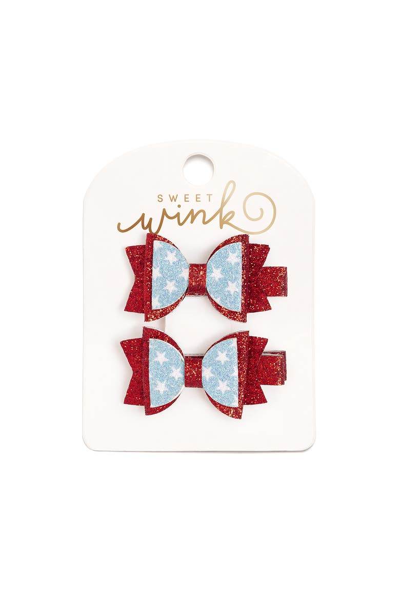 Glitter Flag Bow Clip Set, Main, color, Red