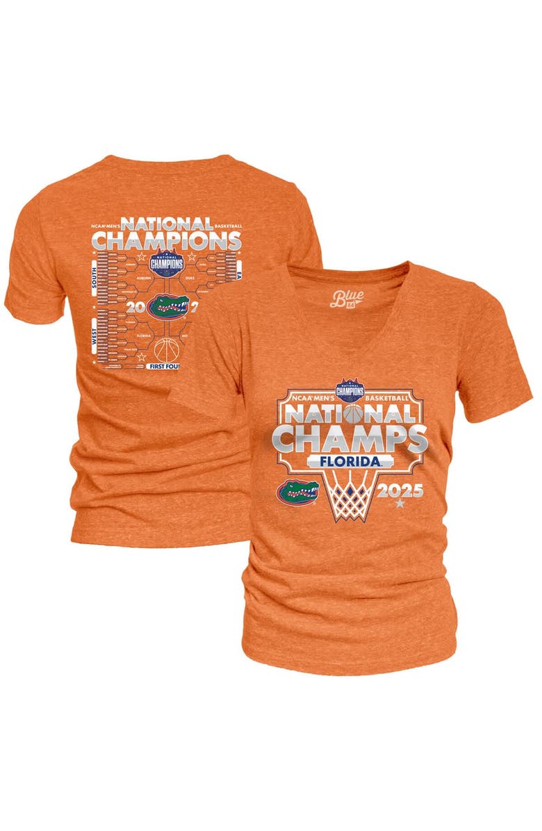 BLUE 84 Women's Blue 84 Orange Florida Gators 2025 NCAA Men's Basketball National Champions Bracket Tri-Blend V-Neck T-Shirt, Alternate, color,
