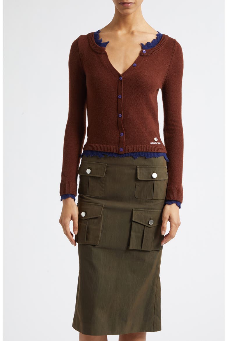 Deconstructed Contrast Trim Wool Cardigan, Main, color, SANDALWOOD