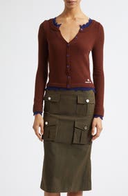 Shushu/Tong Deconstructed Contrast Trim Wool Cardigan