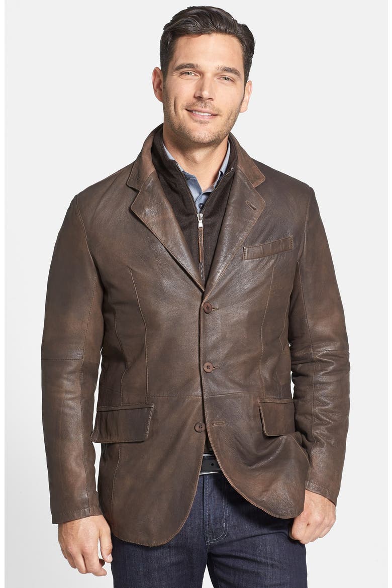 Contemporary Fit Hybrid Leather Jacket, Main, color, BROWN