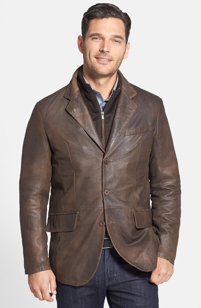 Missani Le Collezioni Contemporary Fit Hybrid Leather Jacket, Main, color, 
