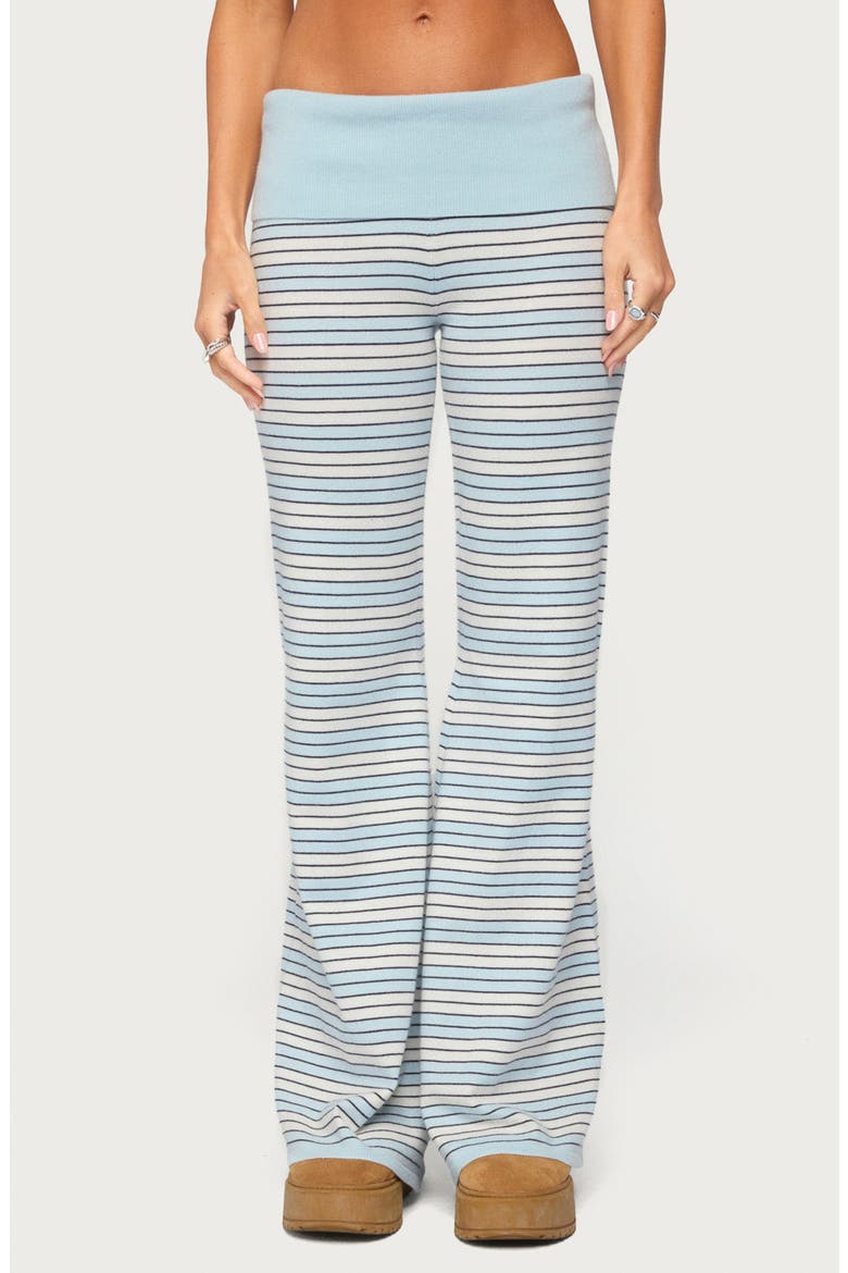 Jadie Foldover Striped Knit Pants, Main, color, LIGHT-BLUE-AND-CREAM