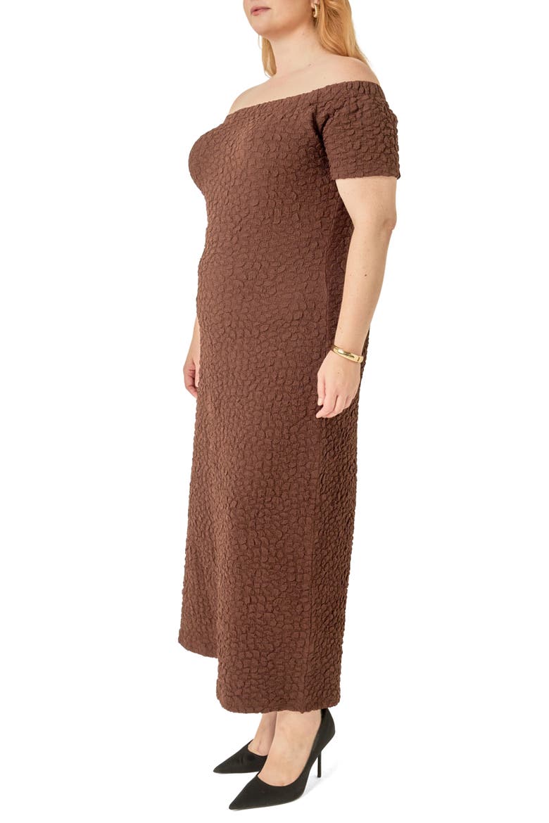 Texture Off the Shoulder Maxi Dress, Alternate, color, BROWN