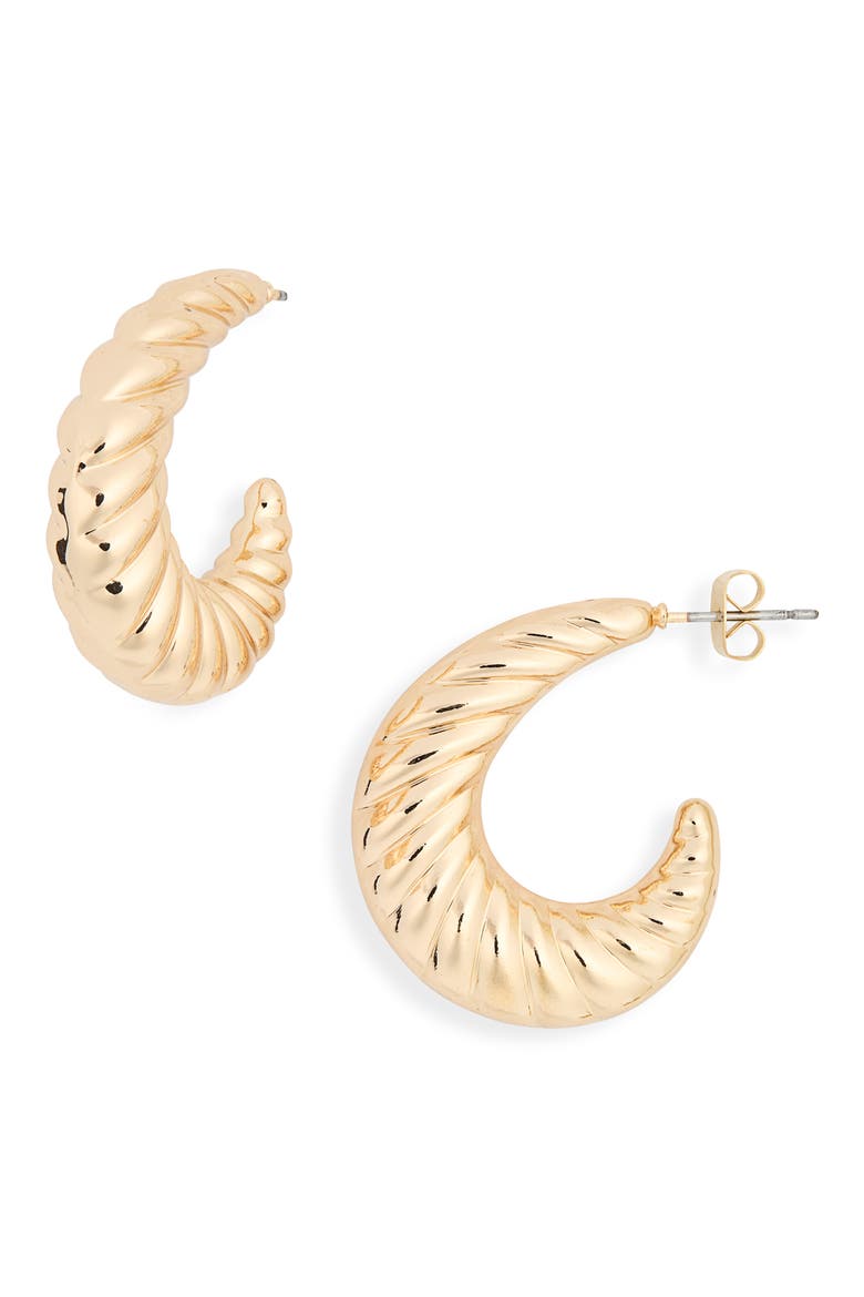 Ribbed Moon Hoop Earrings, Main, color, GOLD
