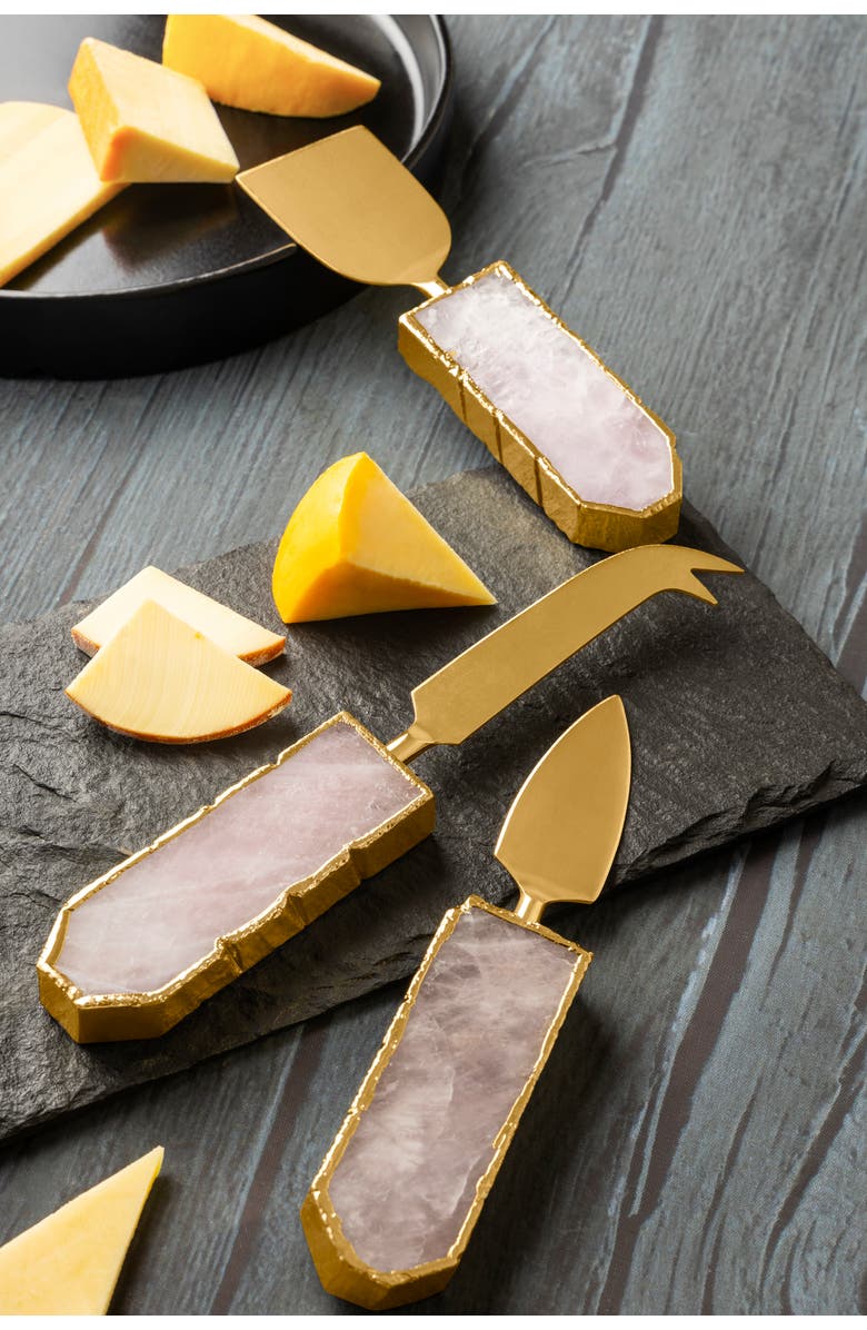 GAURI KOHLI Brittany Cheese Knives, Alternate, color, Rose Quartz