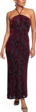 Petal & Pup Brynne Halter Neck Burnout Velvet Midi Dress