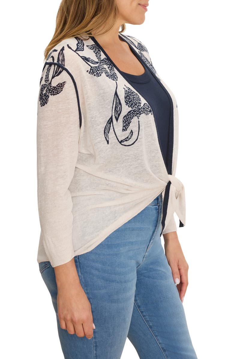 NIC+ZOE Inked Blooms Convertible Cardigan, Alternate, color, Cream Multi