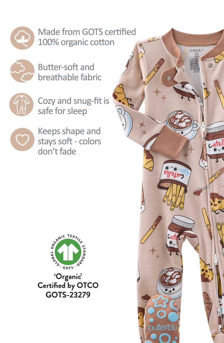 BUTTERBLU Cruz One-Piece Organic Cotton Footie Pajamas, Alternate, color, Choc Full Of Cute