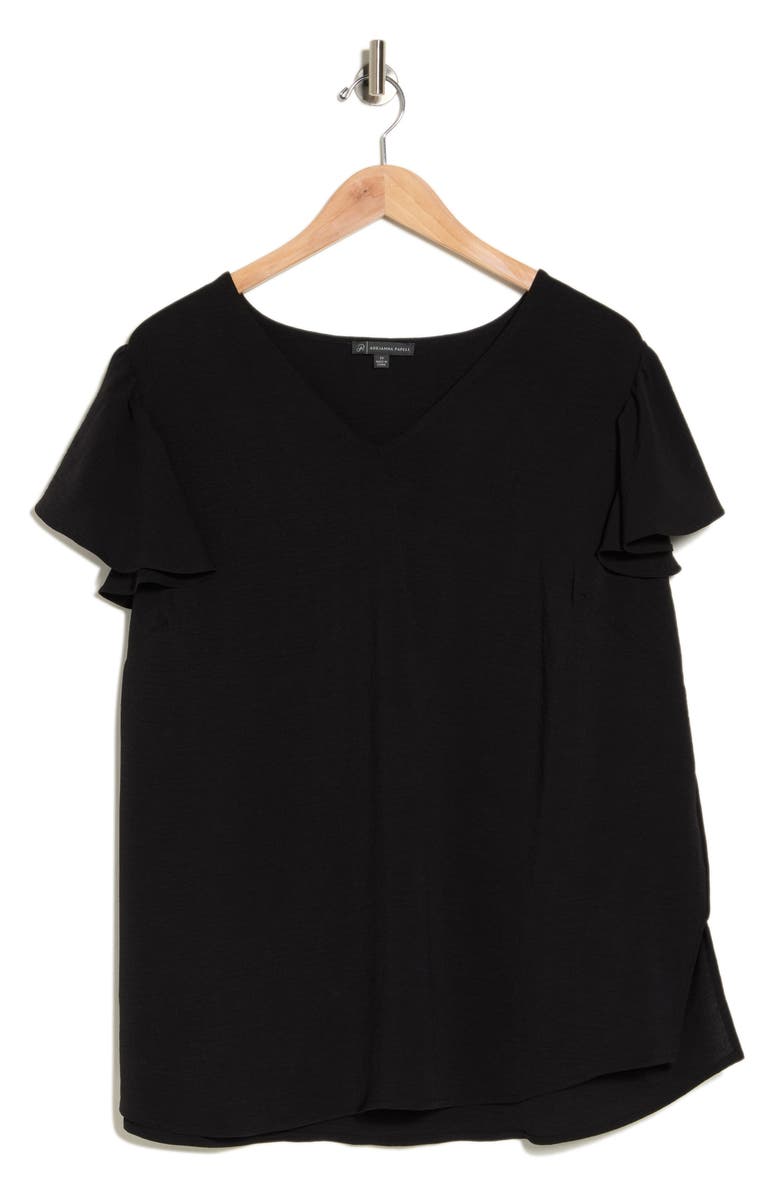 Adrianna Papell Flutter Sleeve V-Neck Blouse, Alternate, color, Black