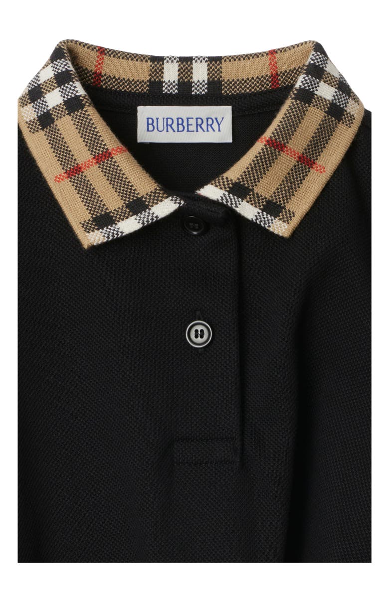 Burberry Check Collar Cotton Polo Shirt Dress, Alternate, color, Black