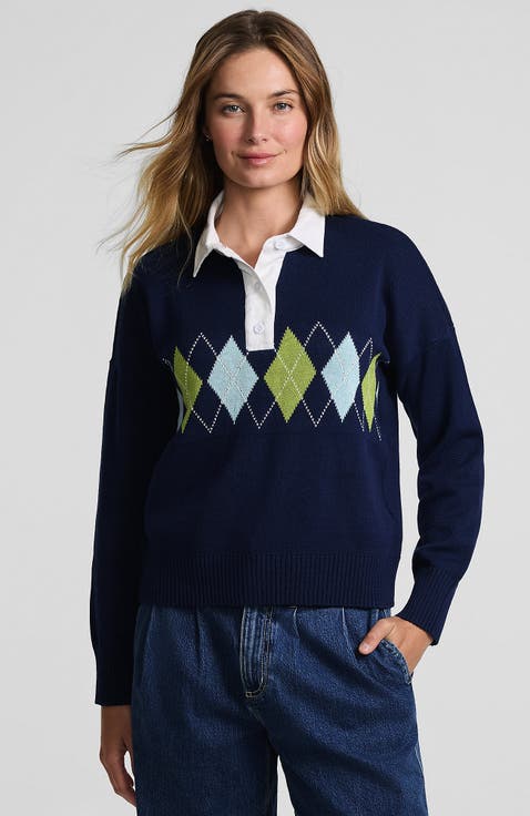 Drifter Jacquard Rugby with Woven Collar Sweater