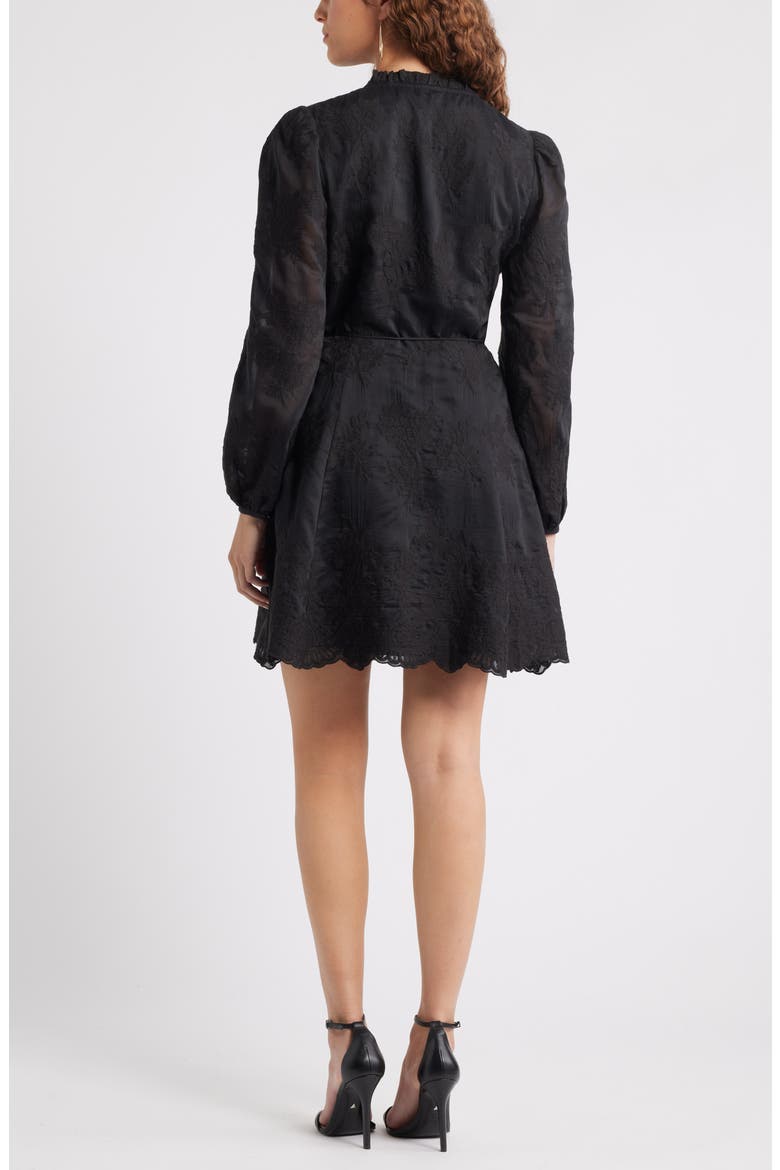 Ruffle Collar Embroidered Long Sleeve Dress, Alternate, color, BLACK