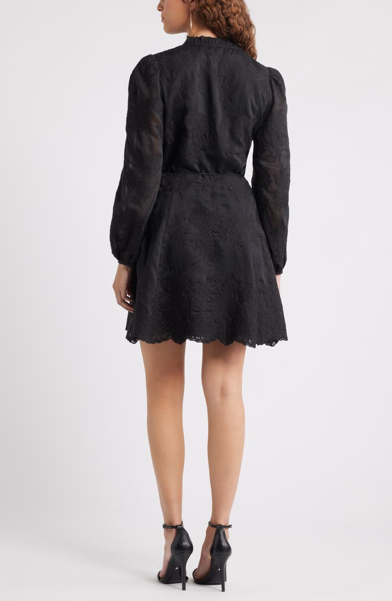 Chelsea28 Ruffle Collar Embroidered Long Sleeve Dress, Alternate, color, Black