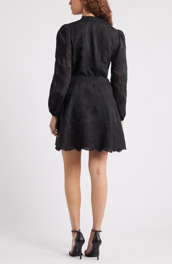 Ruffle Collar Embroidered Long Sleeve Dress