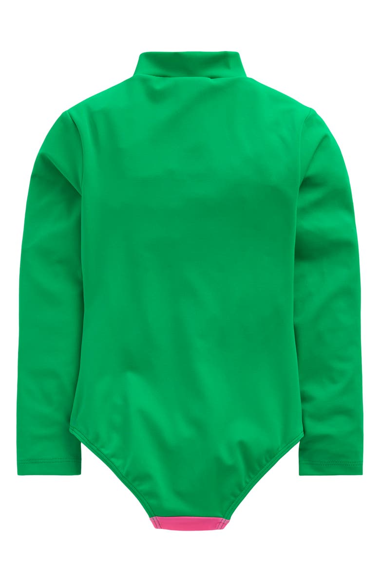 Mini Boden Kids' Long Sleeve One-Piece Swimsuit, Alternate, color, Green Fish