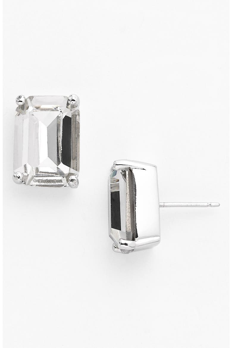stone stud earrings, Main, color, CLEAR/ SILVER