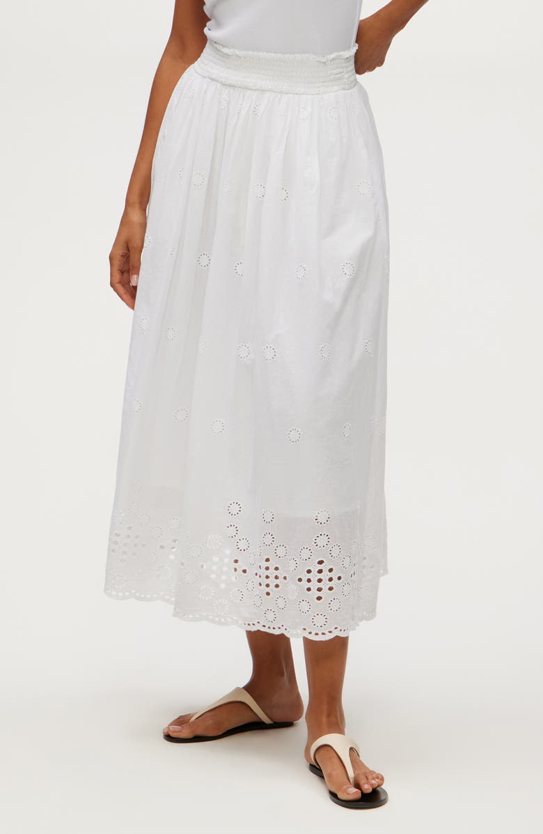 Michael Stars Grace Embroidered Eyelet Cotton Midi Skirt, Main, color, White