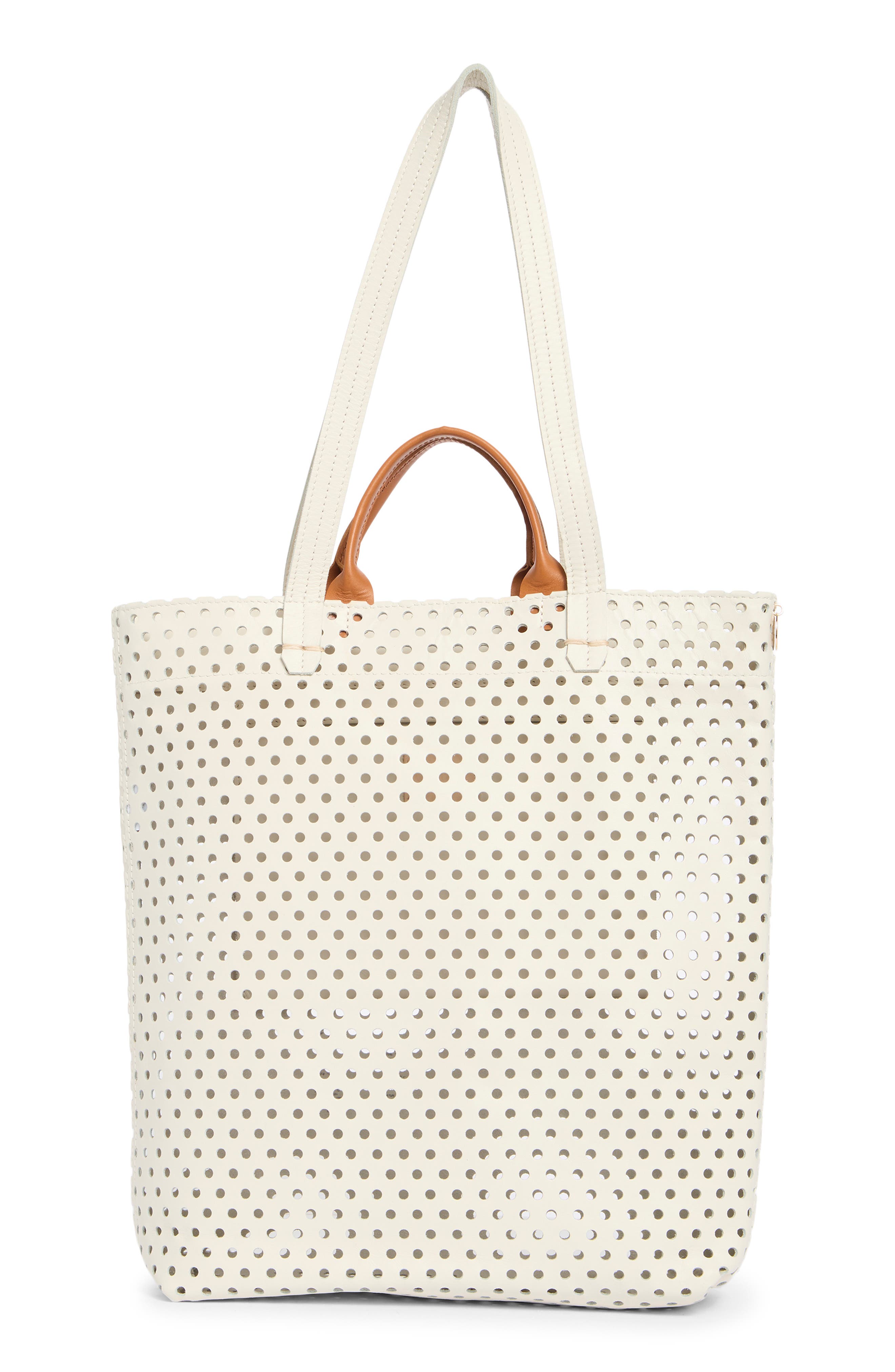 Clare V. Micheline Perforated Leather Tote, Main, color, Cream