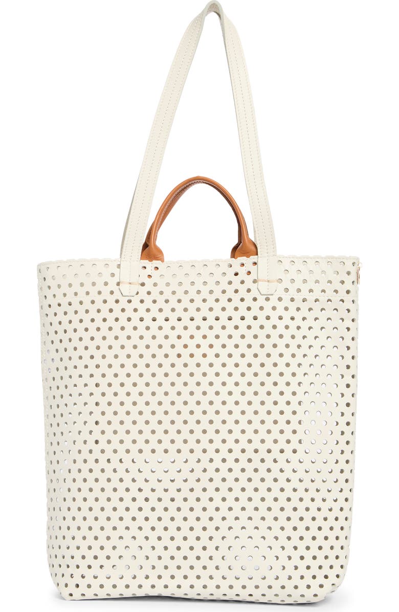 Clare V. Micheline Perforated Leather Tote, Main, color, Cream