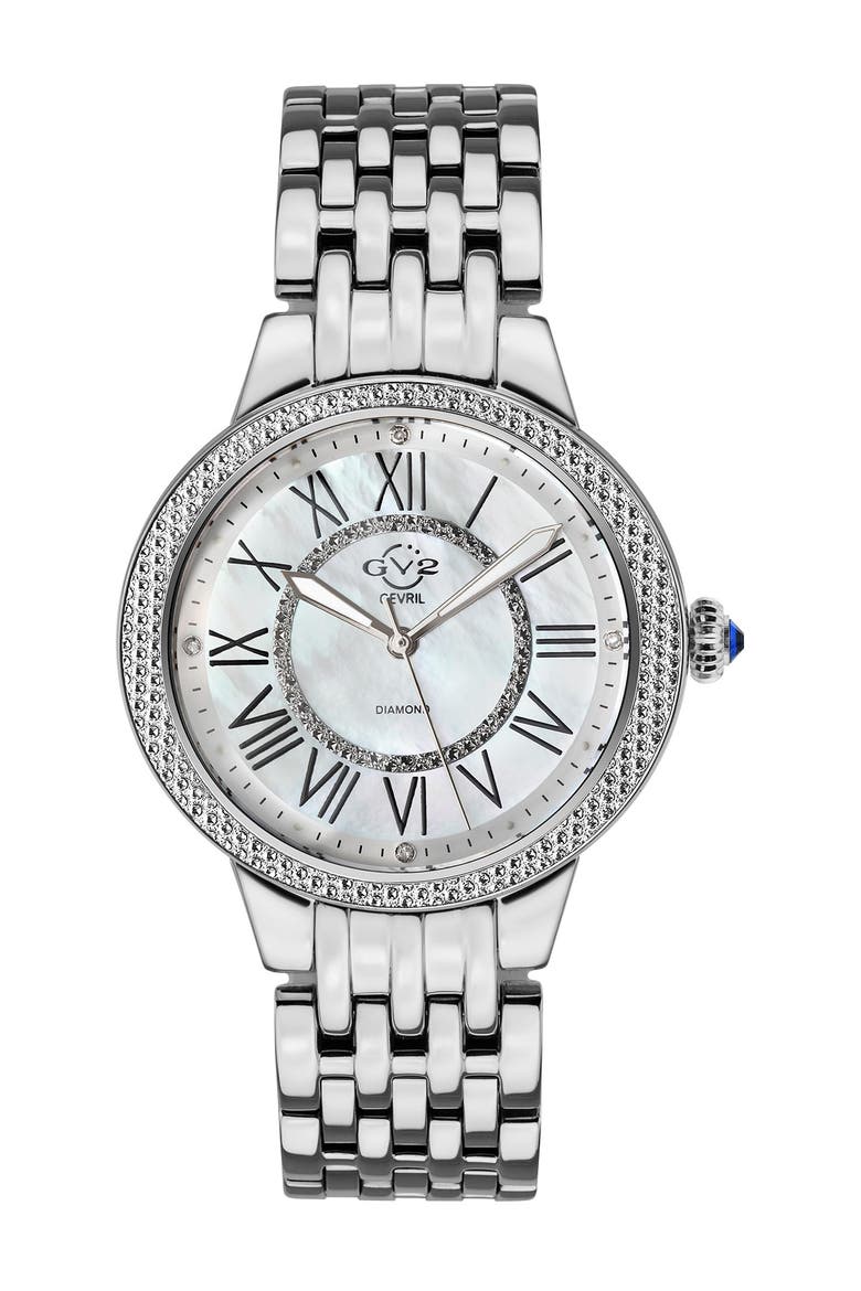 Astor II Mother-of-Pearl Diamond Bracelet Strap Watch, 38mm - 0.24 ctw, Main, color, SILVER