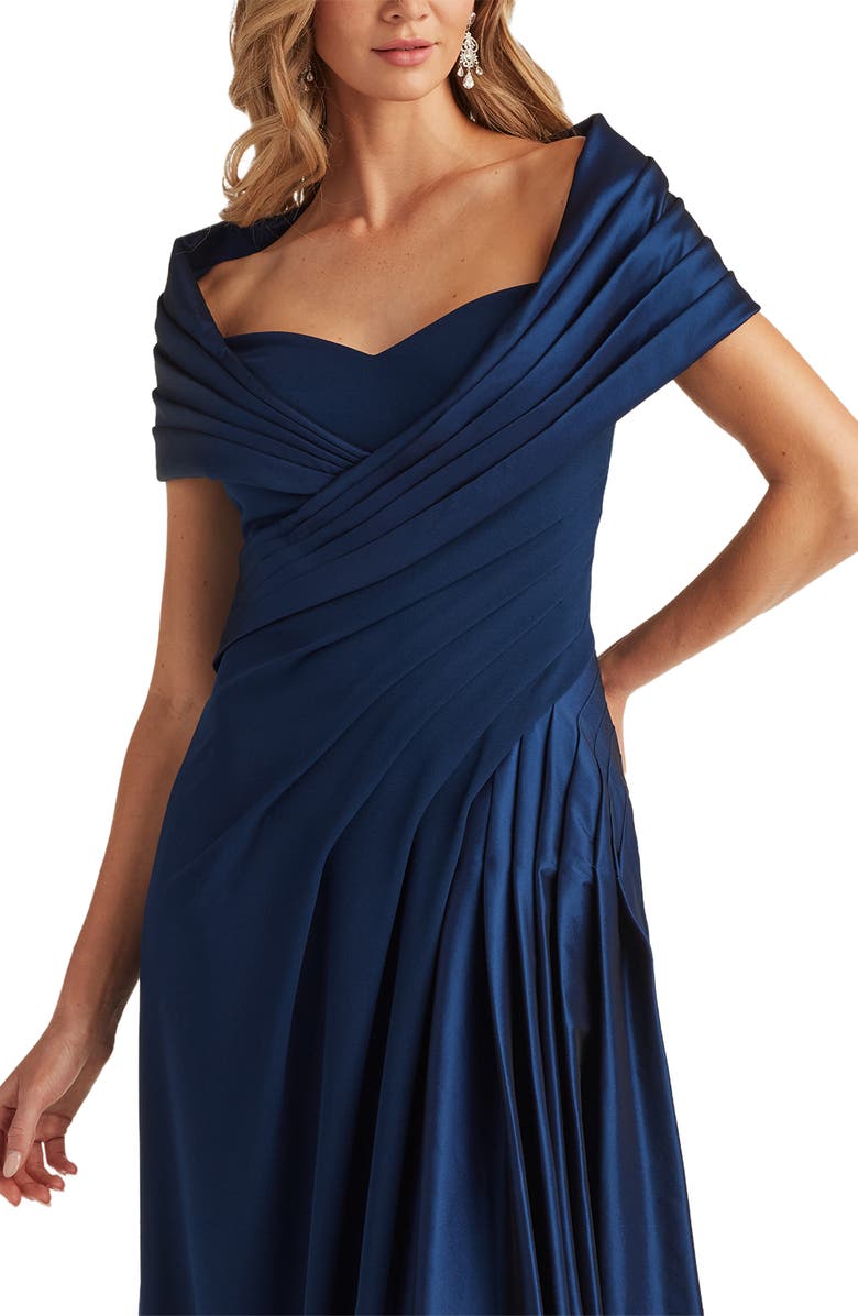 Tadashi Shoji Portrait Collar Satin & Crepe Gown, Alternate, color, 