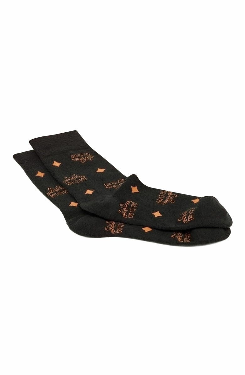 MCM Monogram Knit Socks, Alternate, color, Black