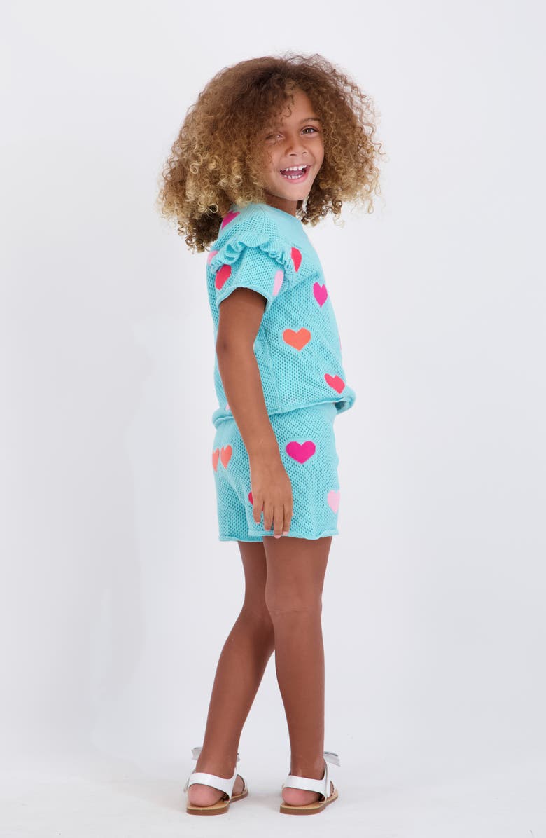 Andy & Evan Kids' Open Knit Top & Shorts Set, Alternate, color, Aqua Hearts